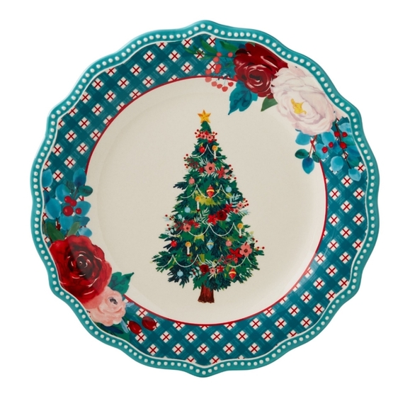 2022 New Pioneer Woman Wishful Winter Holiday Teal 3 Piece Place Setting - Picture 2 of 6